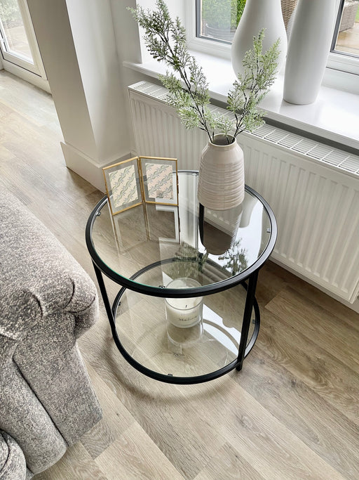 small round glass side table