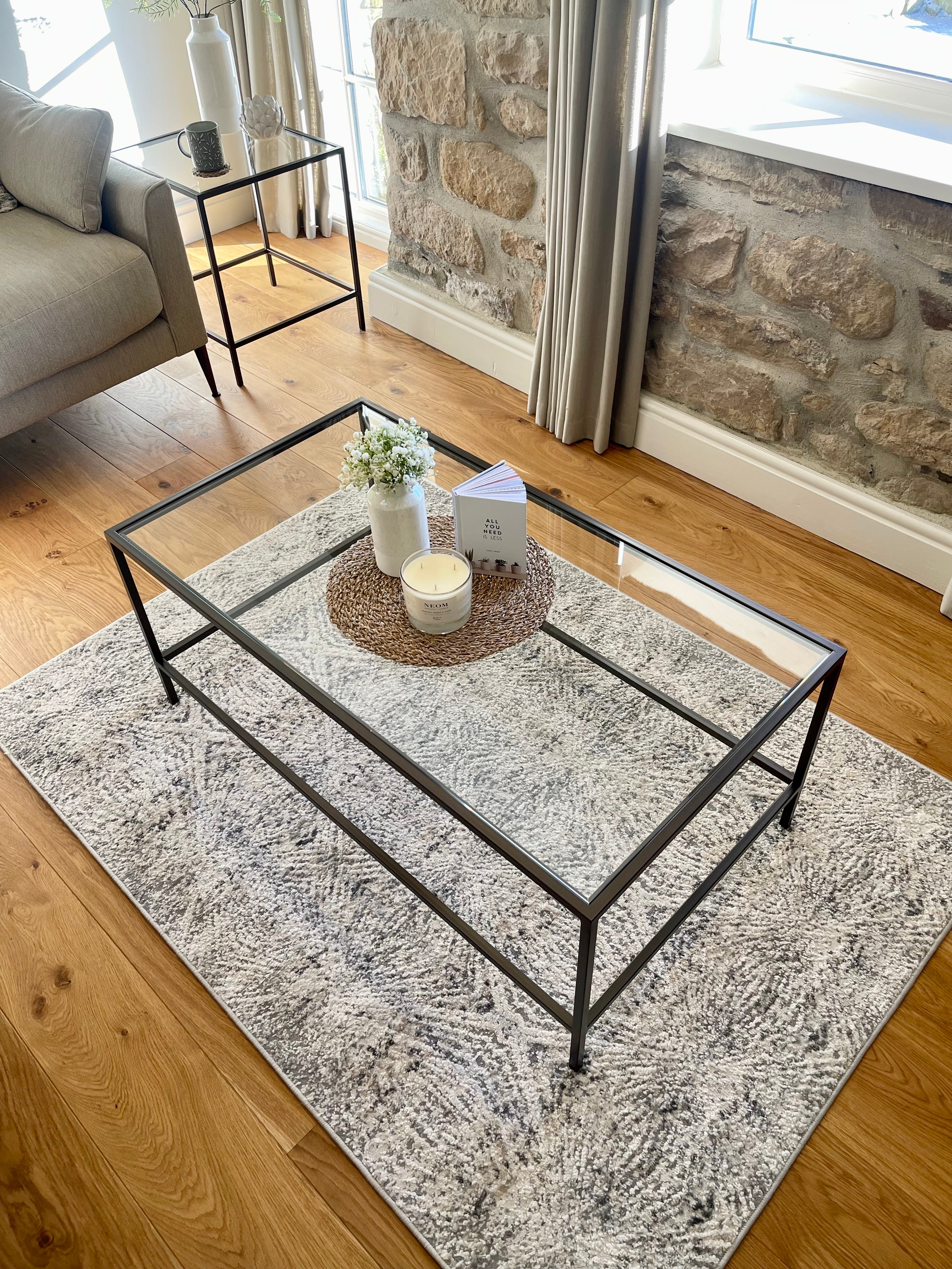 rectangular metal and glass modern coffee table