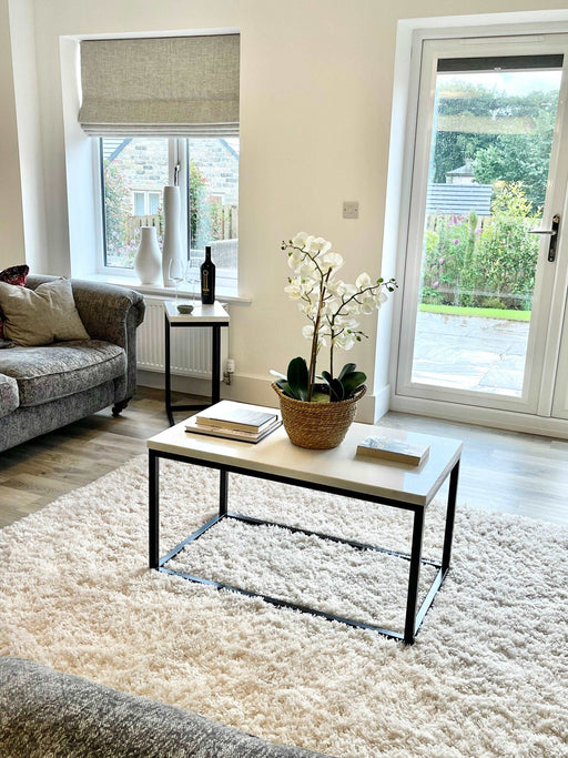 Marble Coffee Side End Table - White Quartz Matte Black Frame