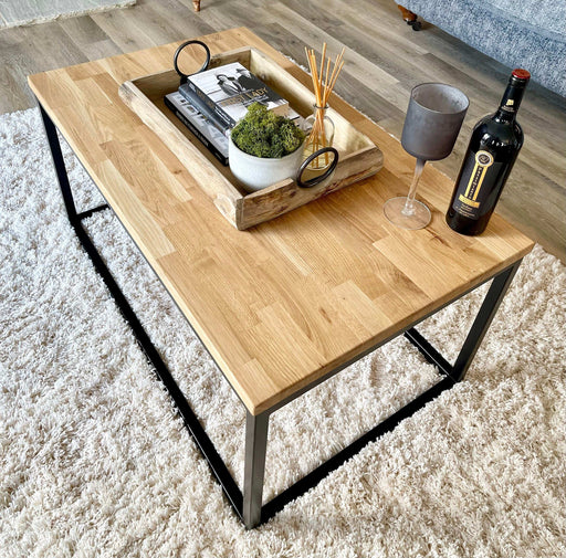 Oak Coffee Table Matte Black Steel Frame