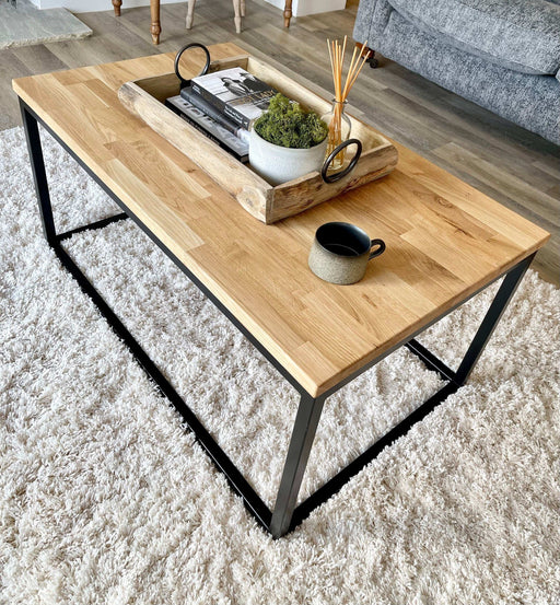 Oak Coffee Table Matte Black Steel Frame