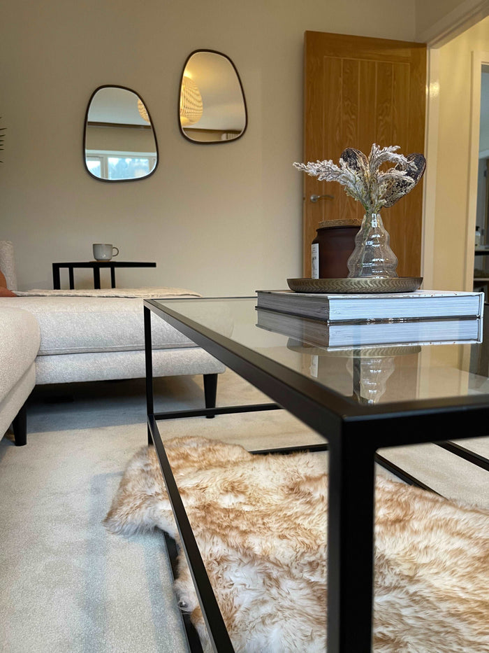 Glass Black Metal Coffee Table