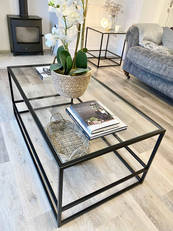 Glass Black Metal Coffee Table