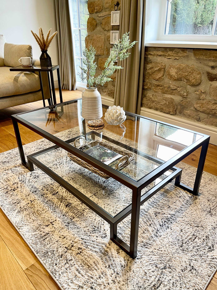 Glass Metal Coffee Table Dark Bronze