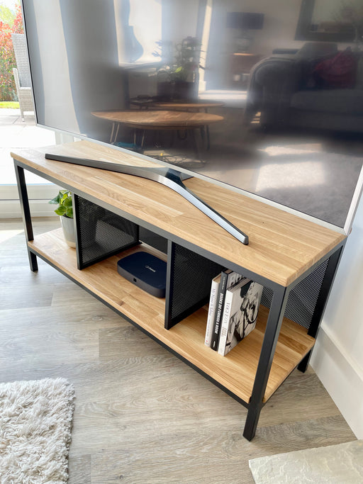 modern wooden and metal tv unit