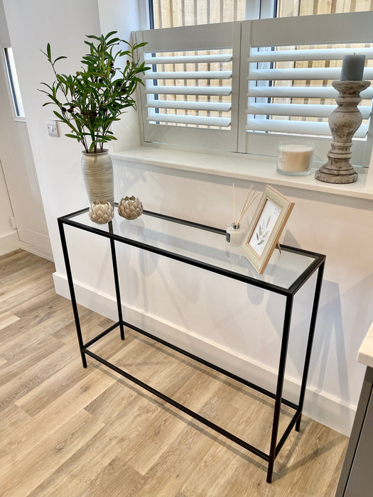 Madison Glass Metal Console Table - Black