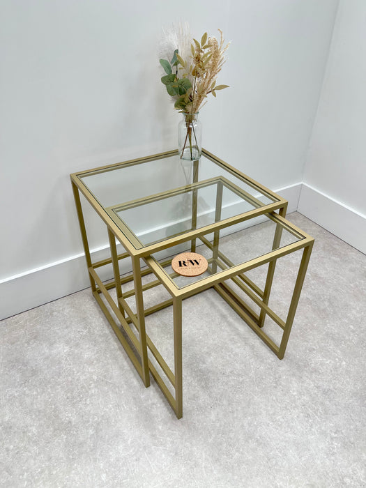 Aria Glass Metal Nesting Tables - Gold