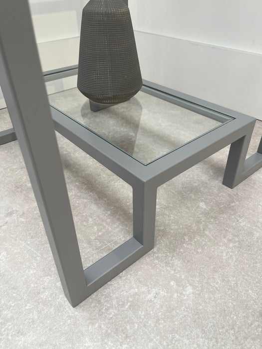 Hudson Glass Metal Side Table - Silver/Light Grey