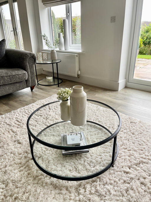 Round glass discount metal coffee table