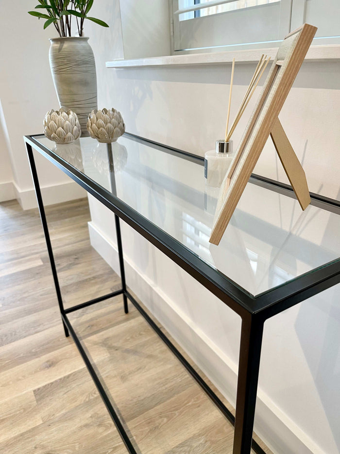 Madison Glass Metal Console Table - Black