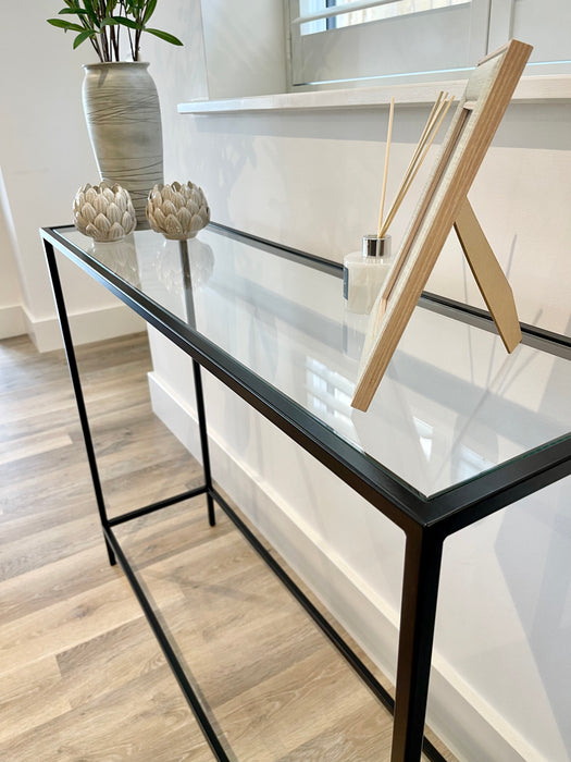 Madison Glass Metal Console Table - Black