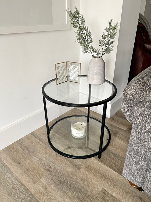 Avery Round Glass Metal Side Table - Black