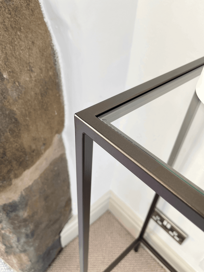 Madison Glass Metal Console Table - Dark Bronze