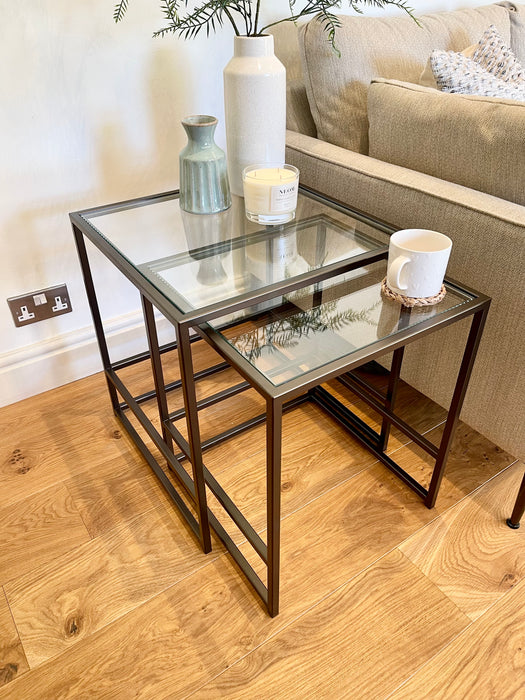 Aria Glass Metal Nesting Side Tables - Dark Bronze