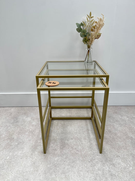 Aria Glass Metal Nesting Tables - Gold