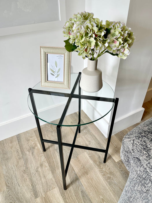 Madison Round Glass Metal Side Table - Black