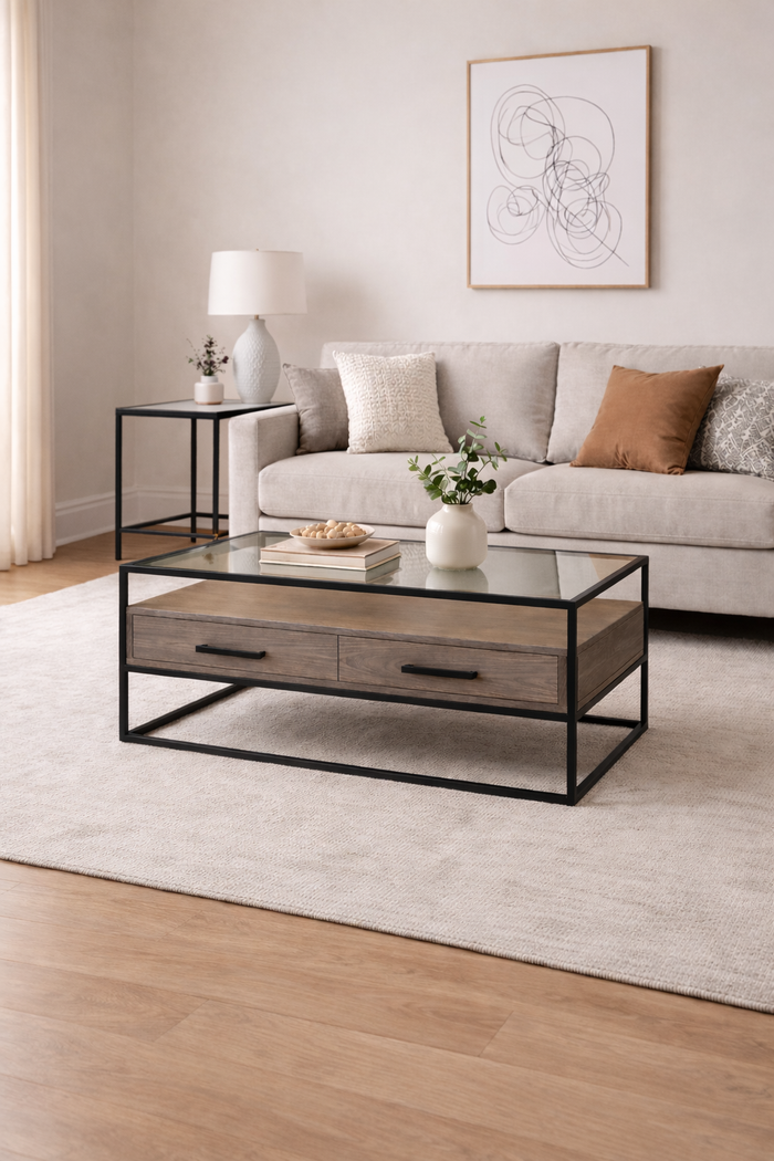 Harrington Coffee Table With Drawers - Taupe