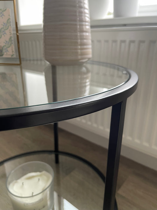 Avery Round Glass Metal Side Table - Black