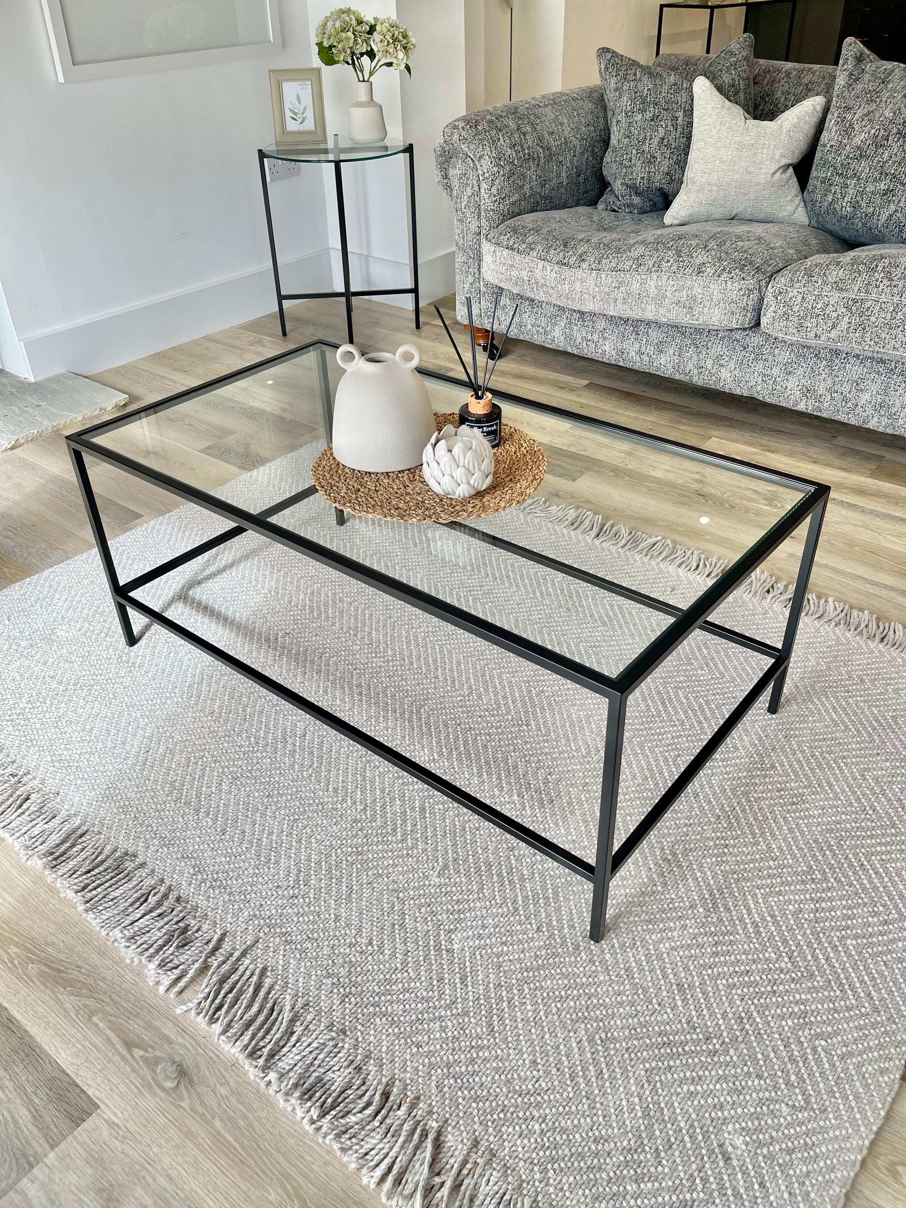 Square Metal Glass Coffee Table UK - Double Shelf — Rose And Walker