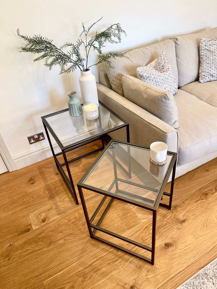 Aria Glass Metal Nesting Side Tables - Dark Bronze