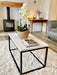 Marble Coffee Side End Table - White Quartz Matte Black Frame