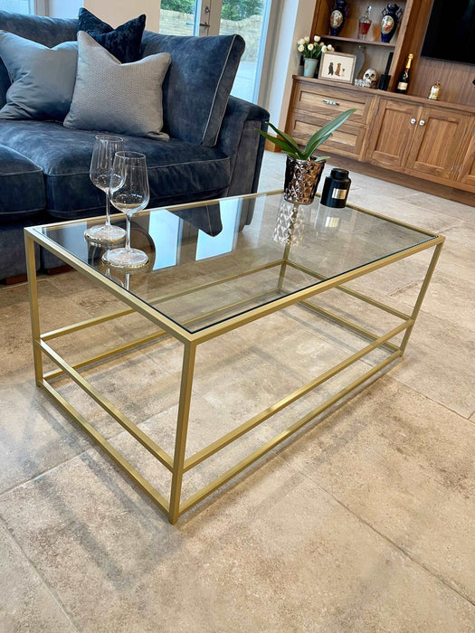 Gold Glass Metal Coffee Side Table