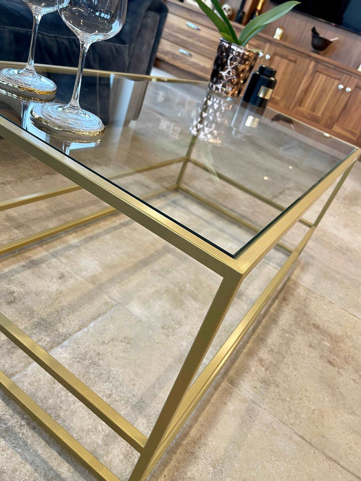 Gold Glass Metal Coffee Side Table