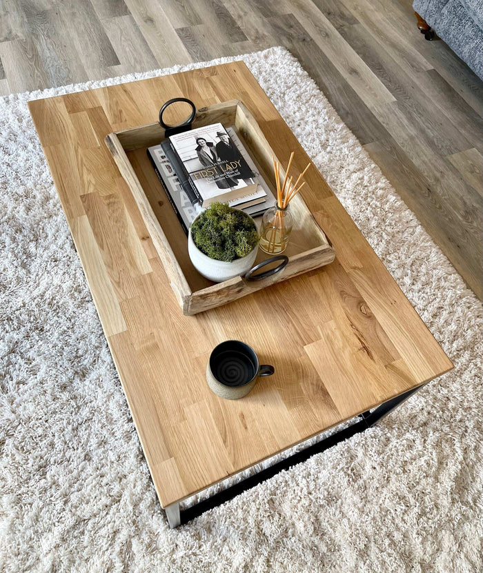 Oak Coffee Table Matte Black Steel Frame