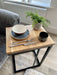 Oak Side Sofa End Table Matte Black Steel Frame