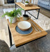 Oak Side Sofa End Table Matte Black Steel Frame