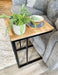 Oak Side Sofa End Table Matte Black Steel Frame