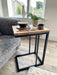 Oak Side Sofa End Table Matte Black Steel Frame