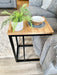 Oak Side Sofa End Table Matte Black Steel Frame