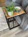 Oak Side Sofa End Table Matte Black Steel Frame