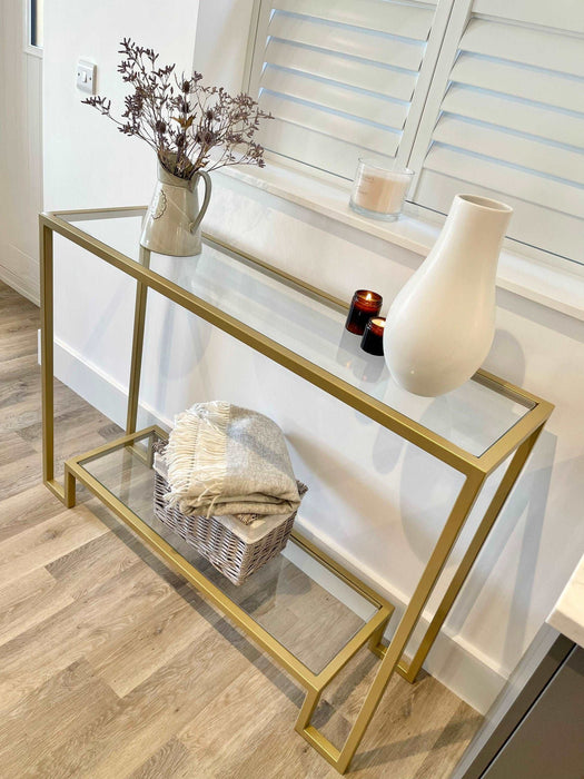 Gold Glass Console Side End Table