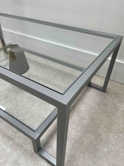 Glass Metal Coffee Table Silver Grey