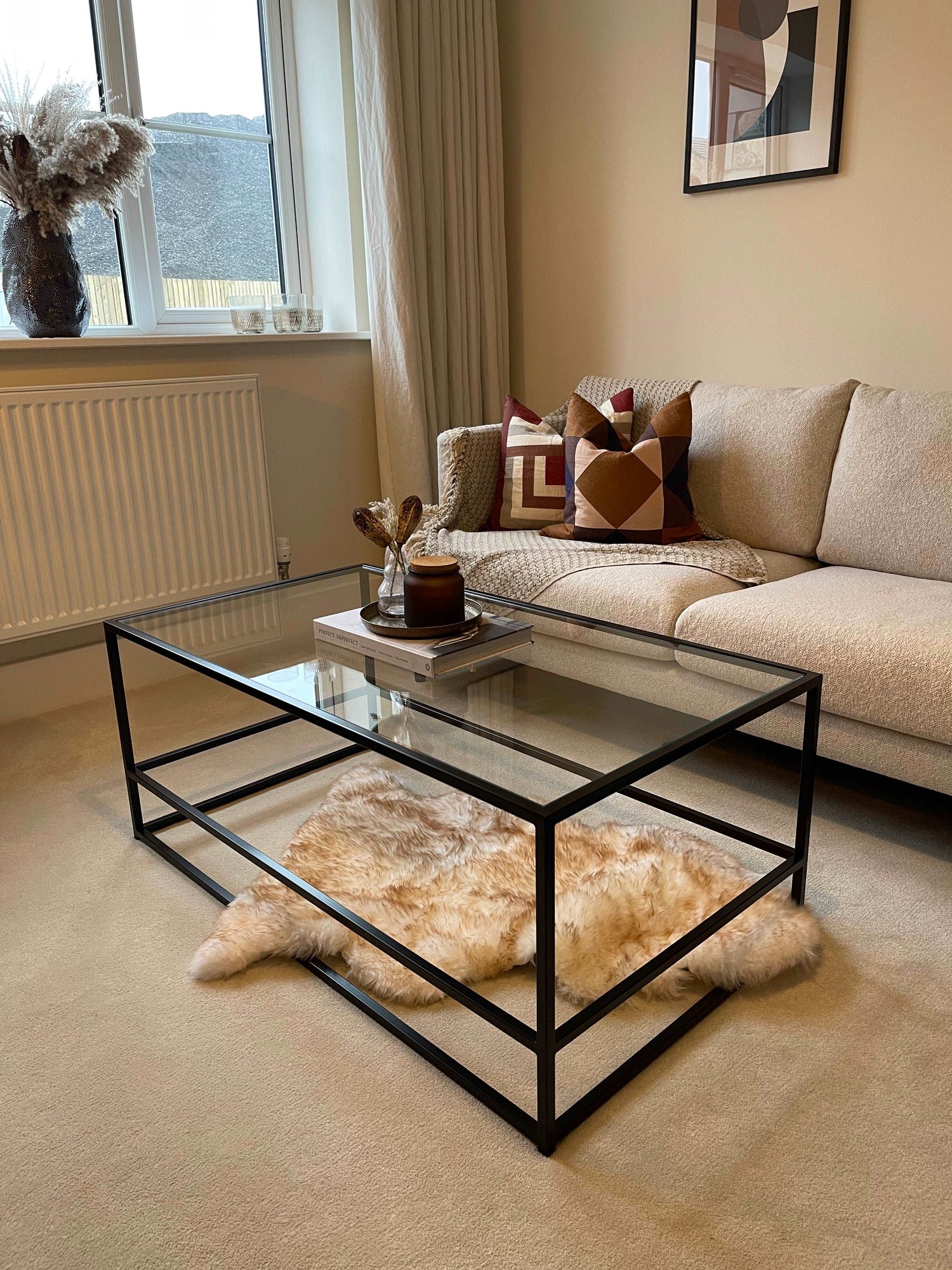 Glass Black Metal Coffee Table
