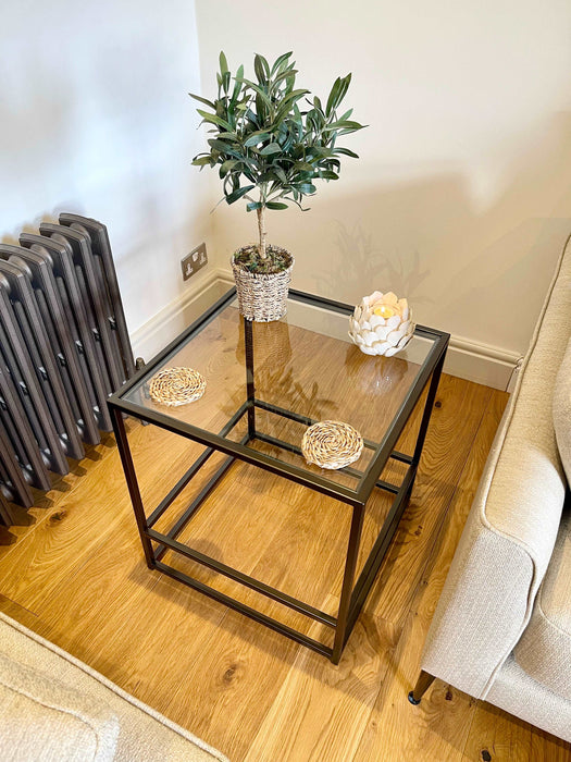 Glass Metal Side Table Dark Bronze
