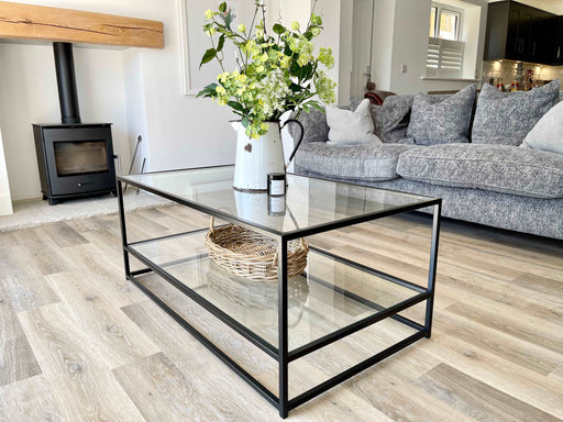 Glass Metal Coffee Table - Double Shelf