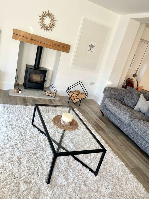 Glass and Black Metal Coffee Table