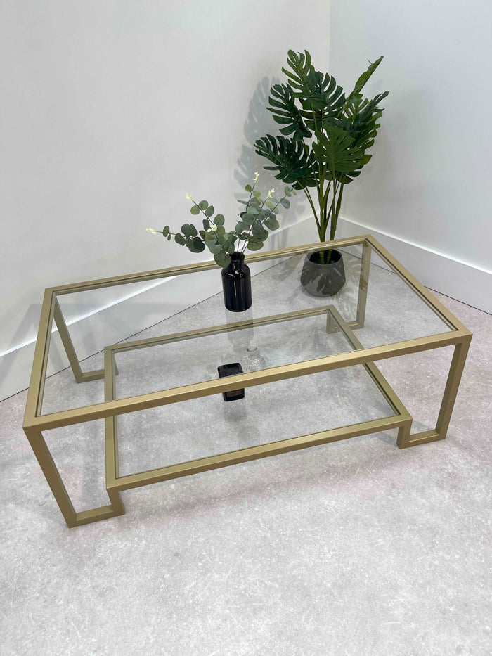 Glass Metal Coffee Table Gold