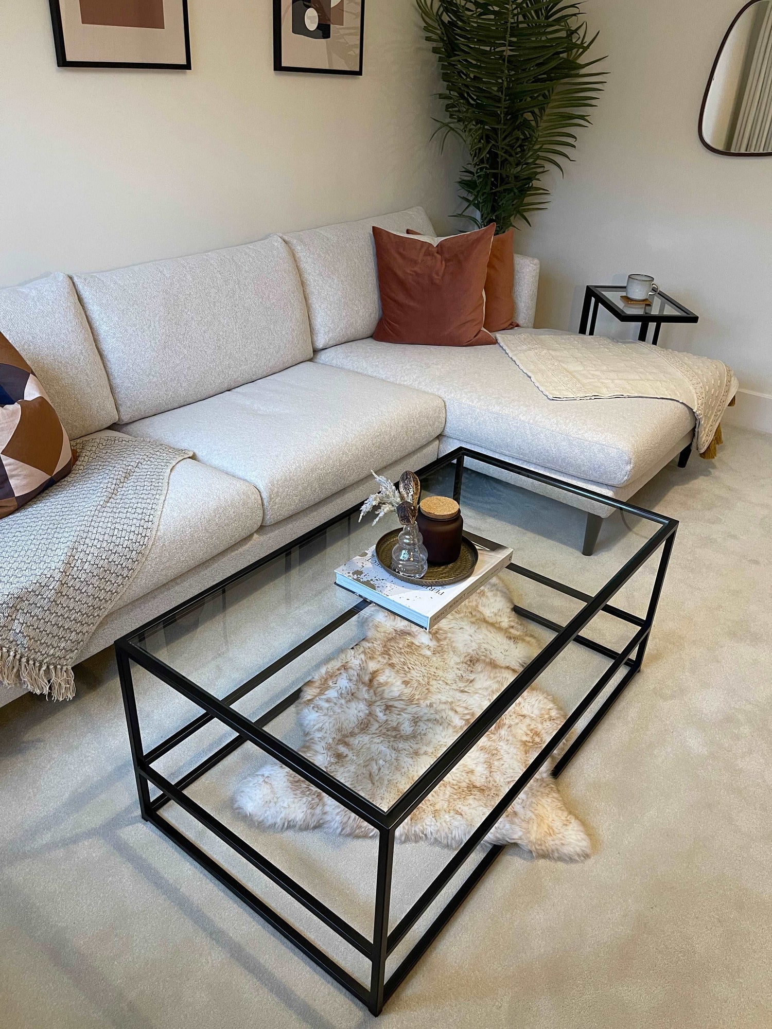 Glass Black Metal Coffee Table
