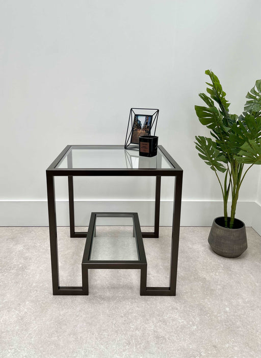 Glass Metal Side Table Dark Bronze