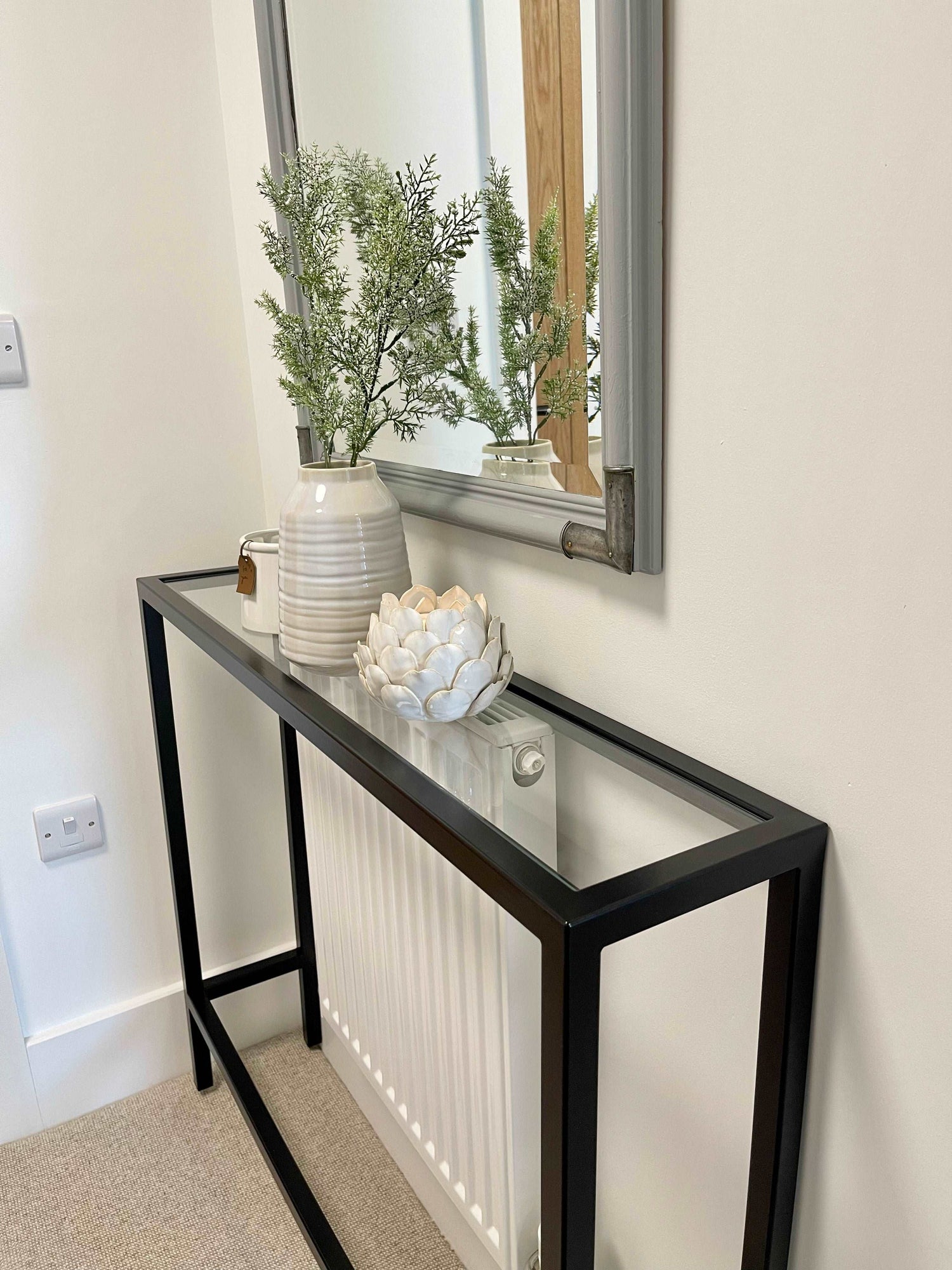 Black radiator console table sales