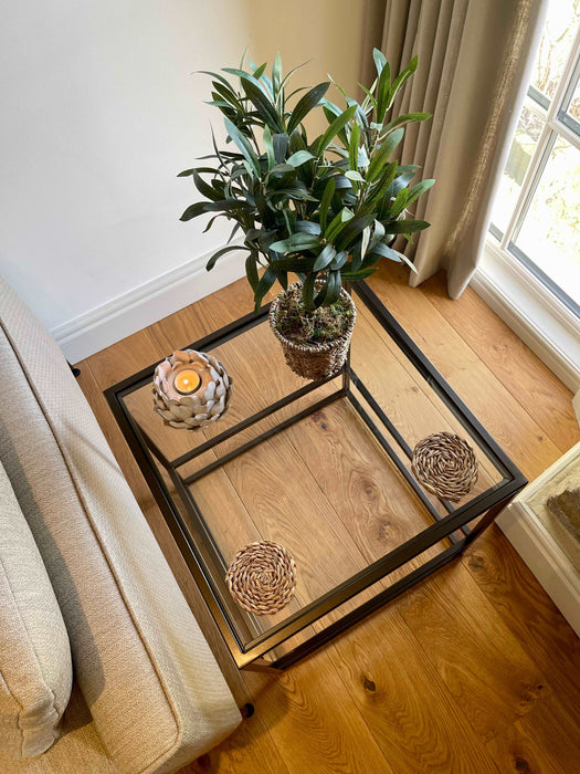 Glass Metal Side Table Dark Bronze