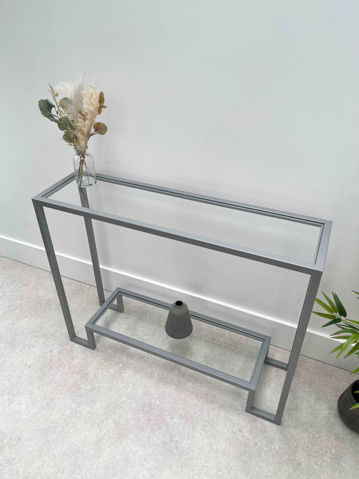 Glass Metal Console Table Silver Grey