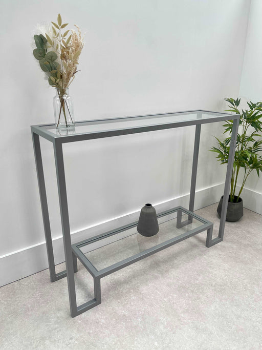 Glass Metal Console Table Silver Grey