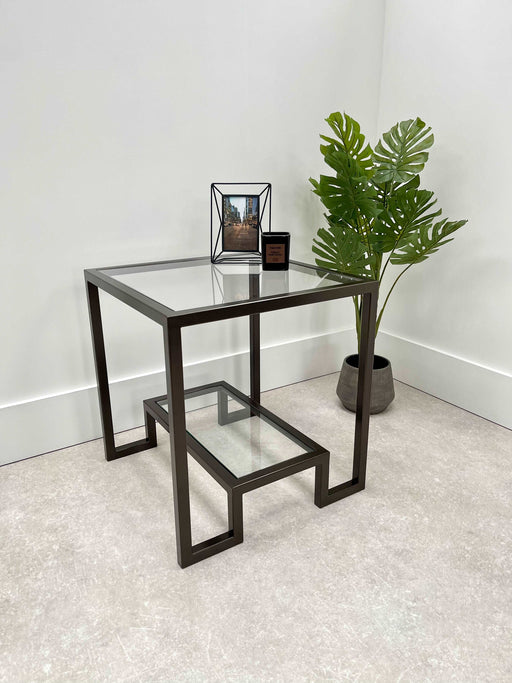 Glass Metal Side Table Dark Bronze