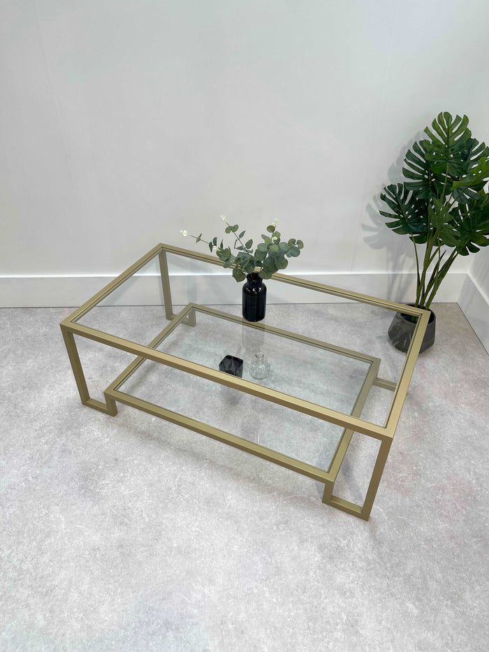 Glass Metal Coffee Table Gold