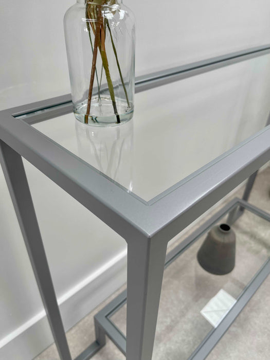Glass Metal Console Table Silver Grey